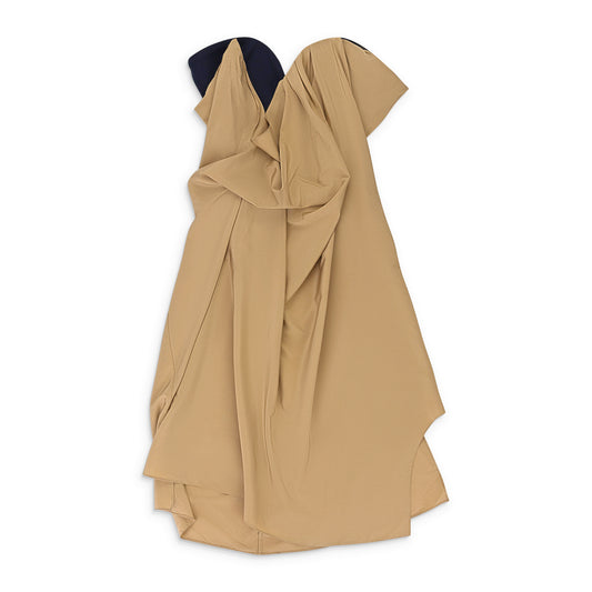 OPEN NECK TUCK CAMEL DAY DRESS