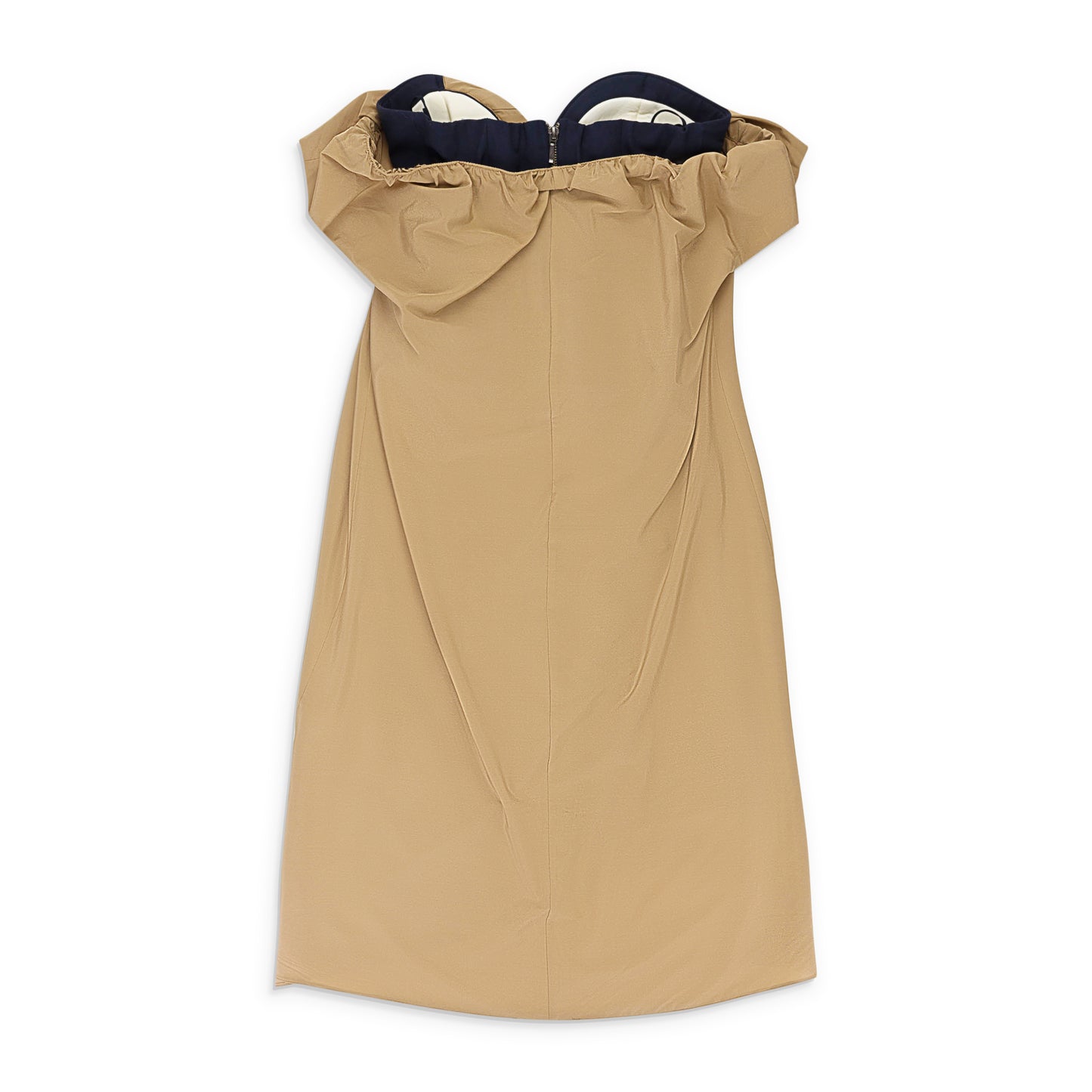 OPEN NECK TUCK CAMEL DAY DRESS