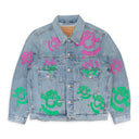 Light Wash Pink & Green Bstroy Denim Jacket
