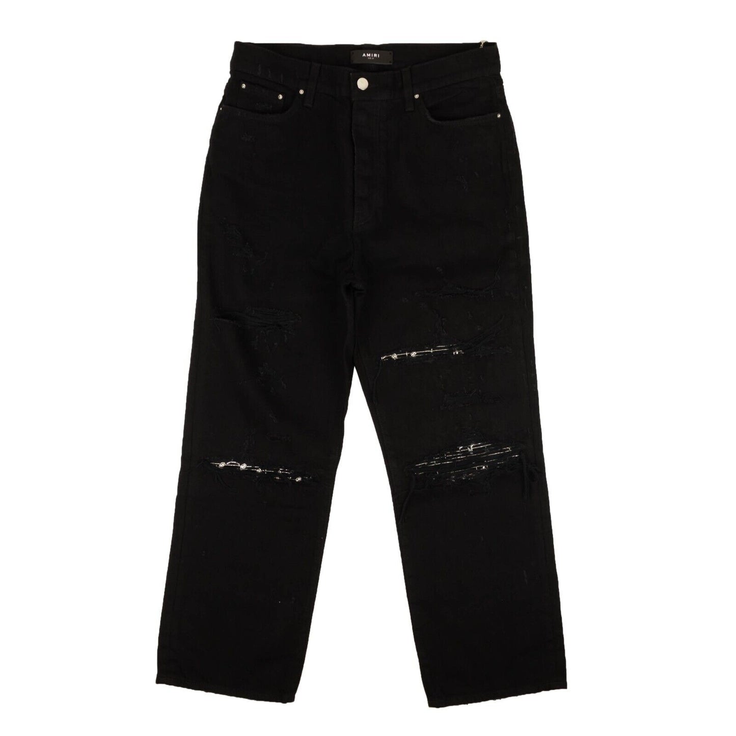 CROP STRAIGHT MUSIC PATCH BLACK STRAIGHT JEANS