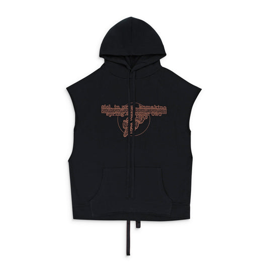 DISCHARGE SLEEVELESS BLACK HOODIES & SWEATSHIRT