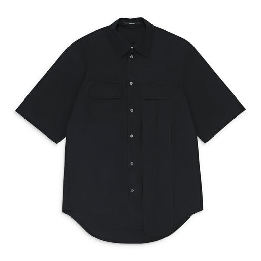 DROPPED POCKET SHORT SLEEVE BLACK BUTTON-DOWN SHIRT