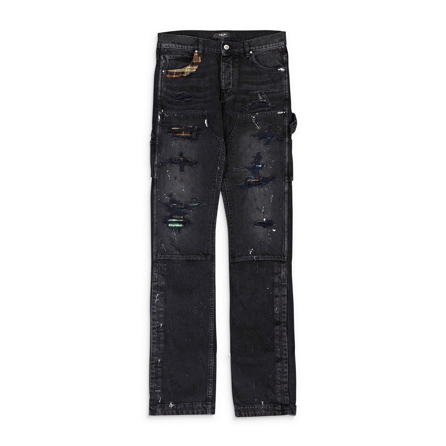 PLAID CARPENTER AGED BLACK CASUAL PANTS