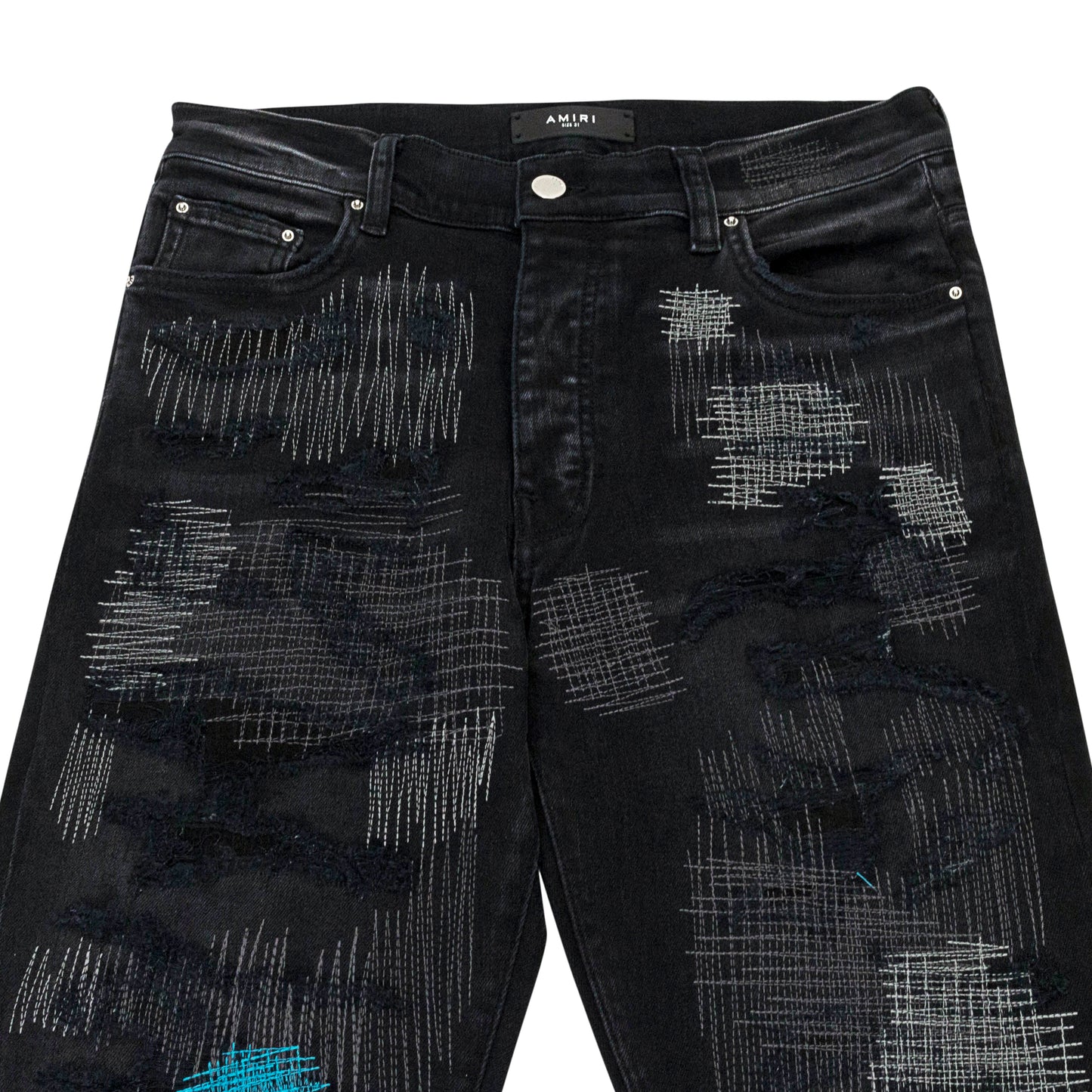 ALL OVER REPAIR AGED BLACK JEANS