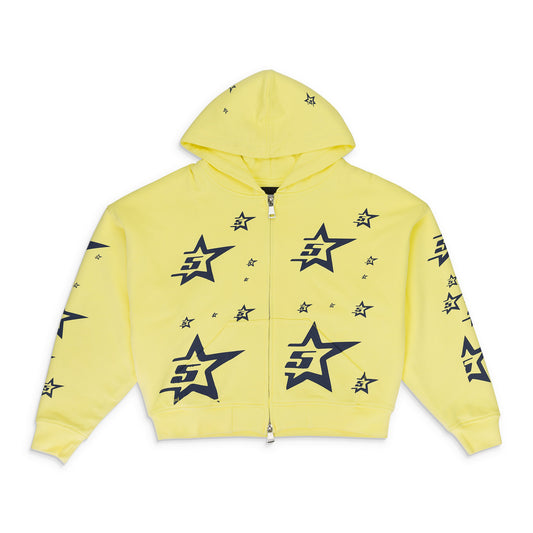 DOUBLE LAYER 5STAR ZIP UP YELLOW HOODIE