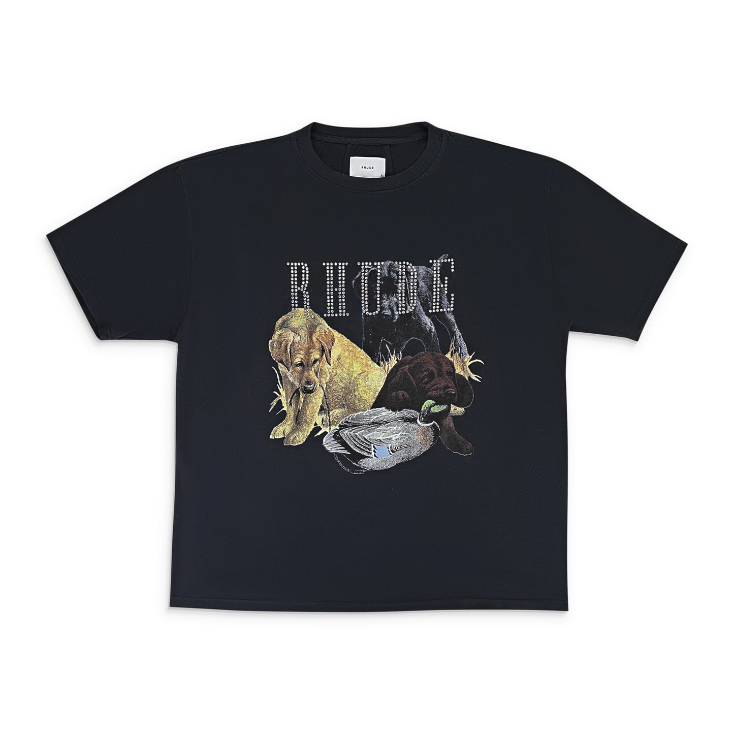 RHINESTONE HUNTING DOG VINTAGE BLACK T-SHIRT