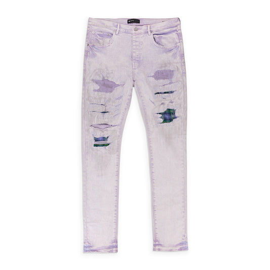 HEAVY REPAIR WITH PLAID PATCH LAVENDER SKINNY JEANS