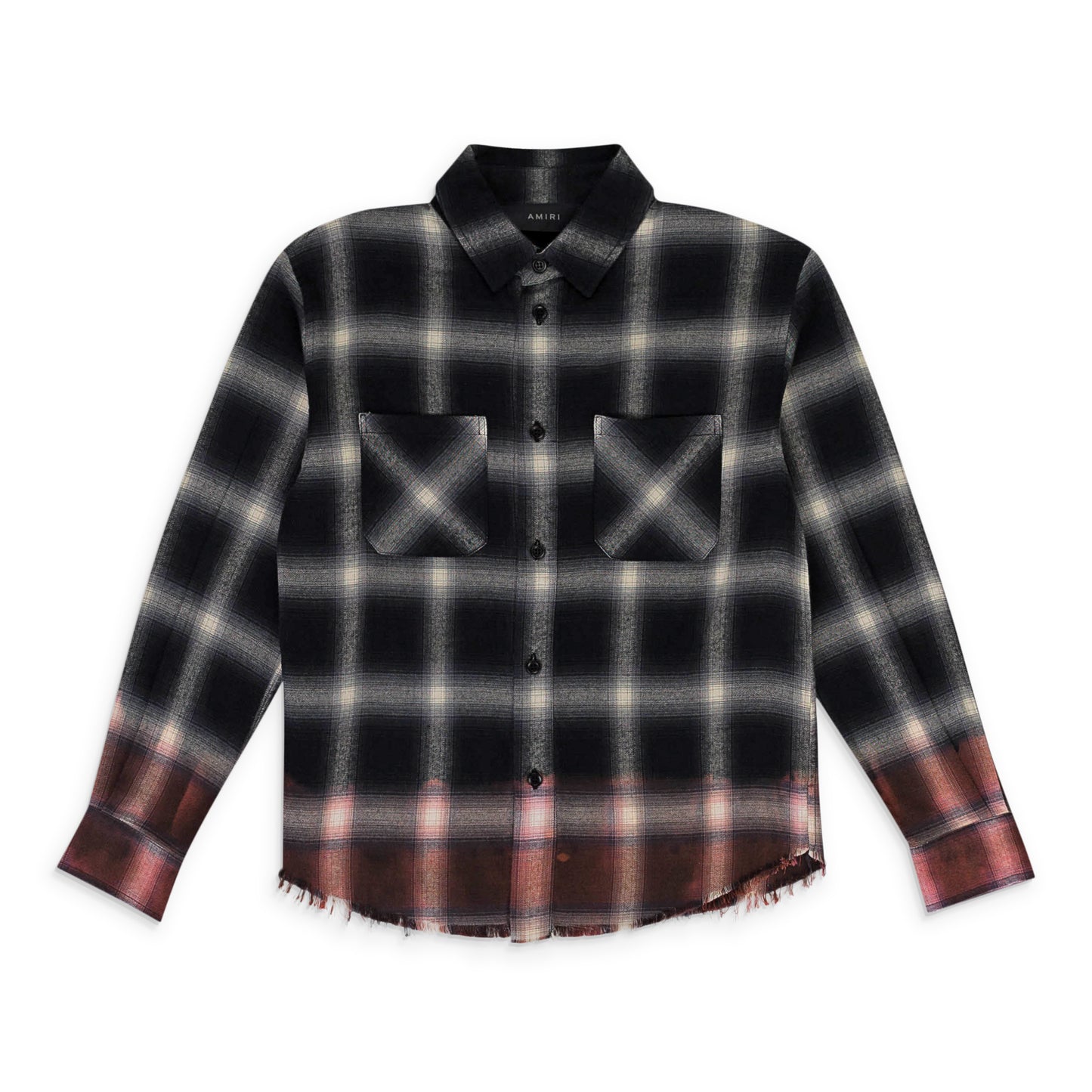 DISTRESSED PLAID CHECK COTTON BLACK BUTTON-DOWN SHIRT