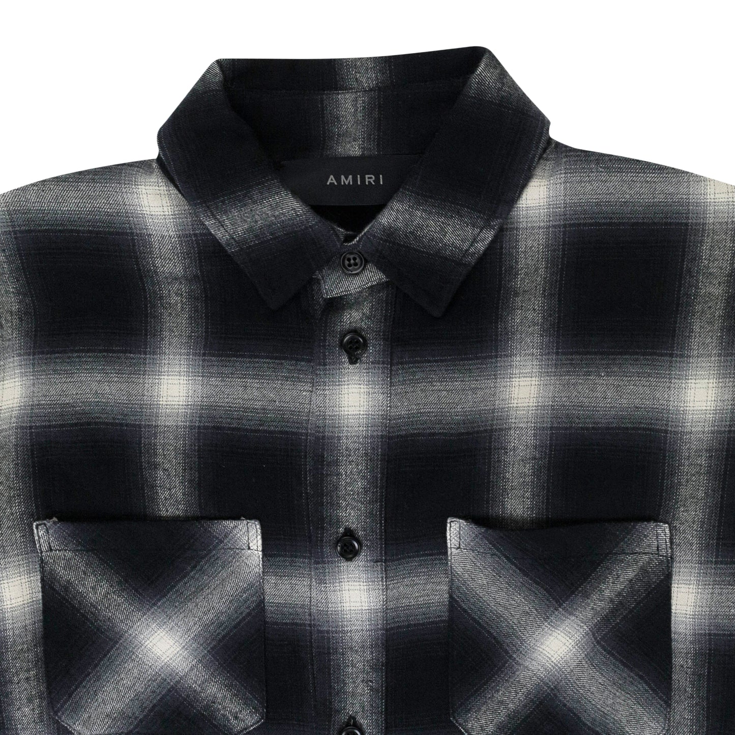 DISTRESSED PLAID CHECK COTTON BLACK BUTTON-DOWN SHIRT