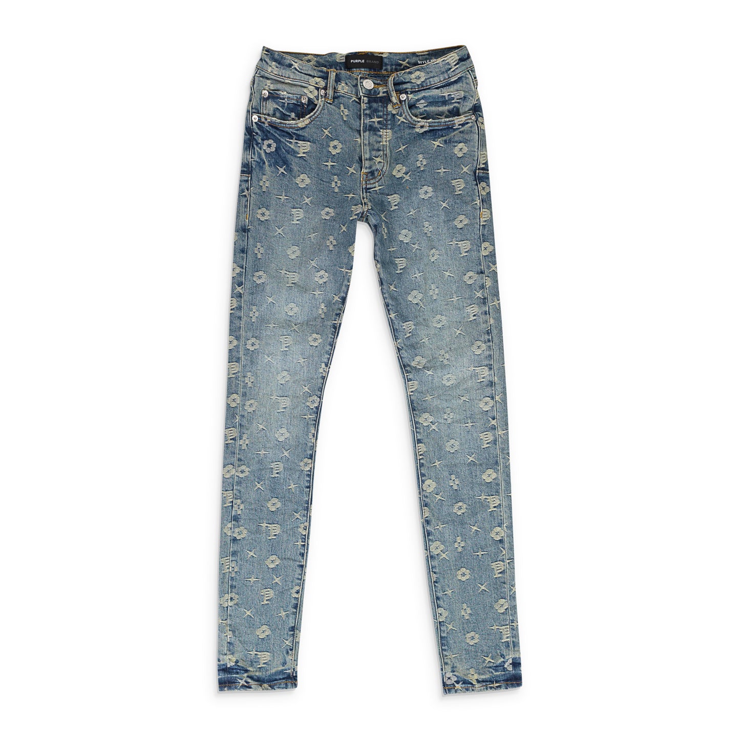 MONOGRAM JACQUARD MID INDIGO SKINNY JEANS