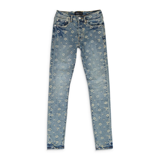 MONOGRAM JACQUARD MID INDIGO SKINNY JEANS