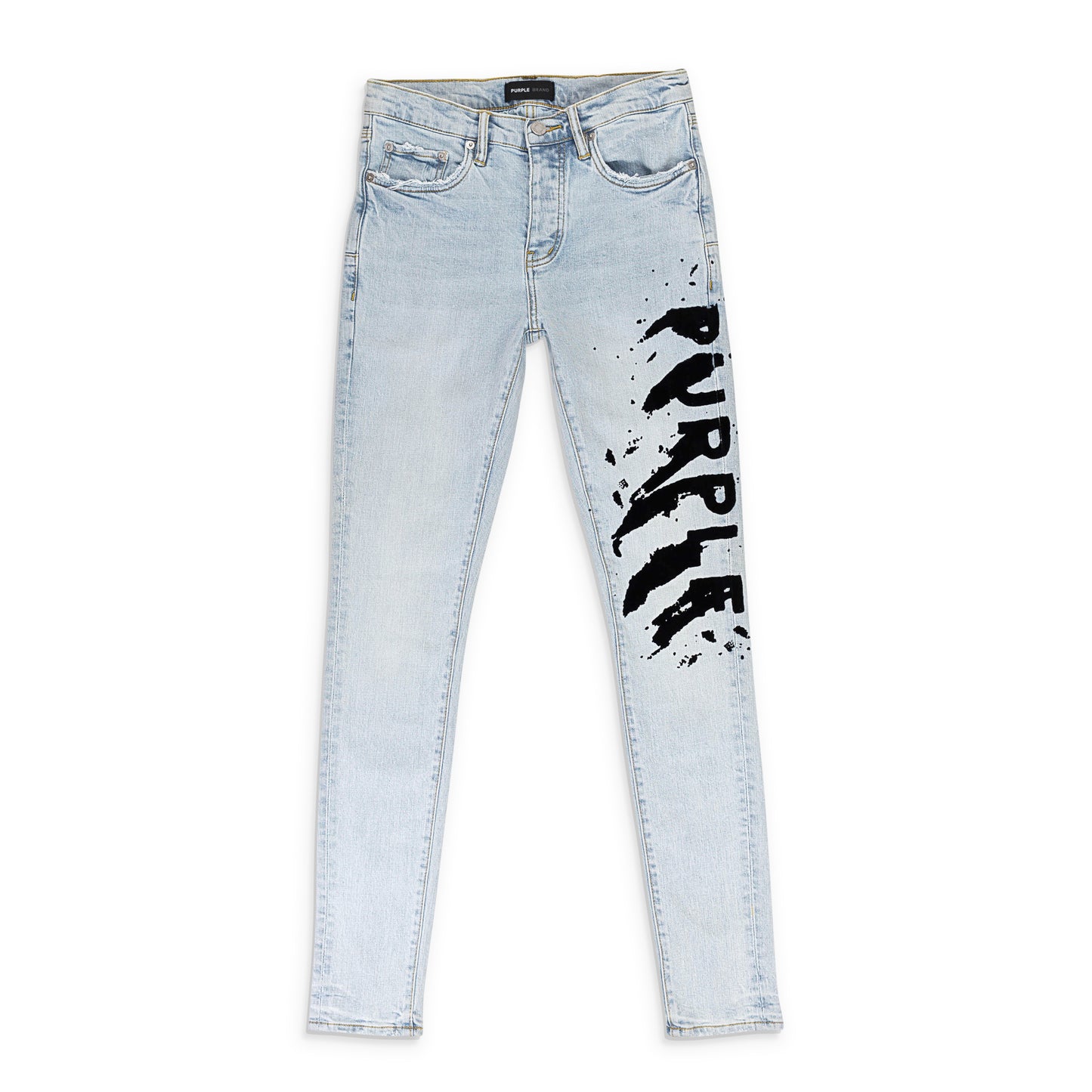 FLOCKED PAINTED WORDMARK Indigo SKINNY JEANS