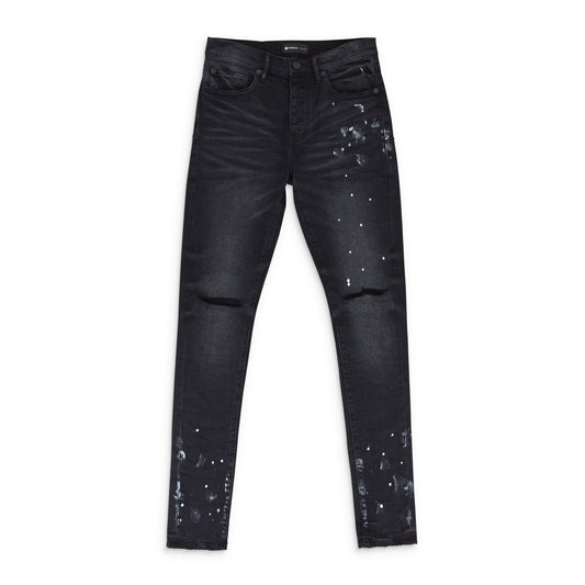 RESIN KNEE SLIT Black SKINNY JEANS