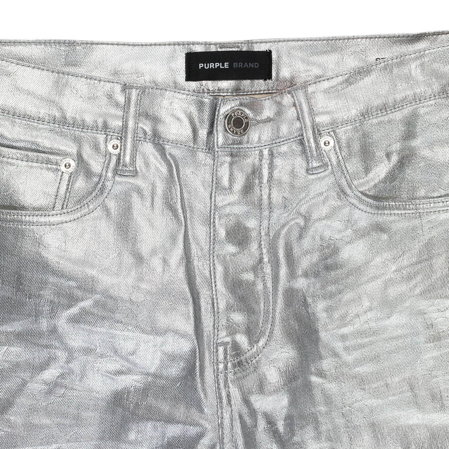 METALLIC MONOGRAM GREY SKINNY JEANS