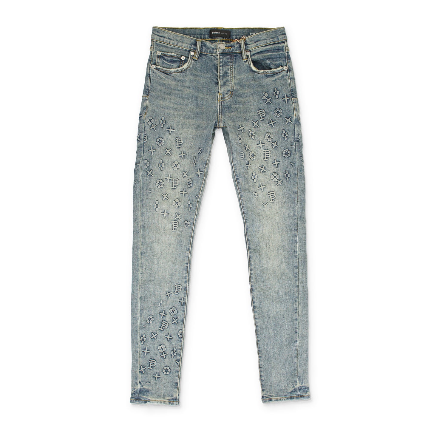 EMBOSSED DENIM MID INDIGO SKINNY JEANS