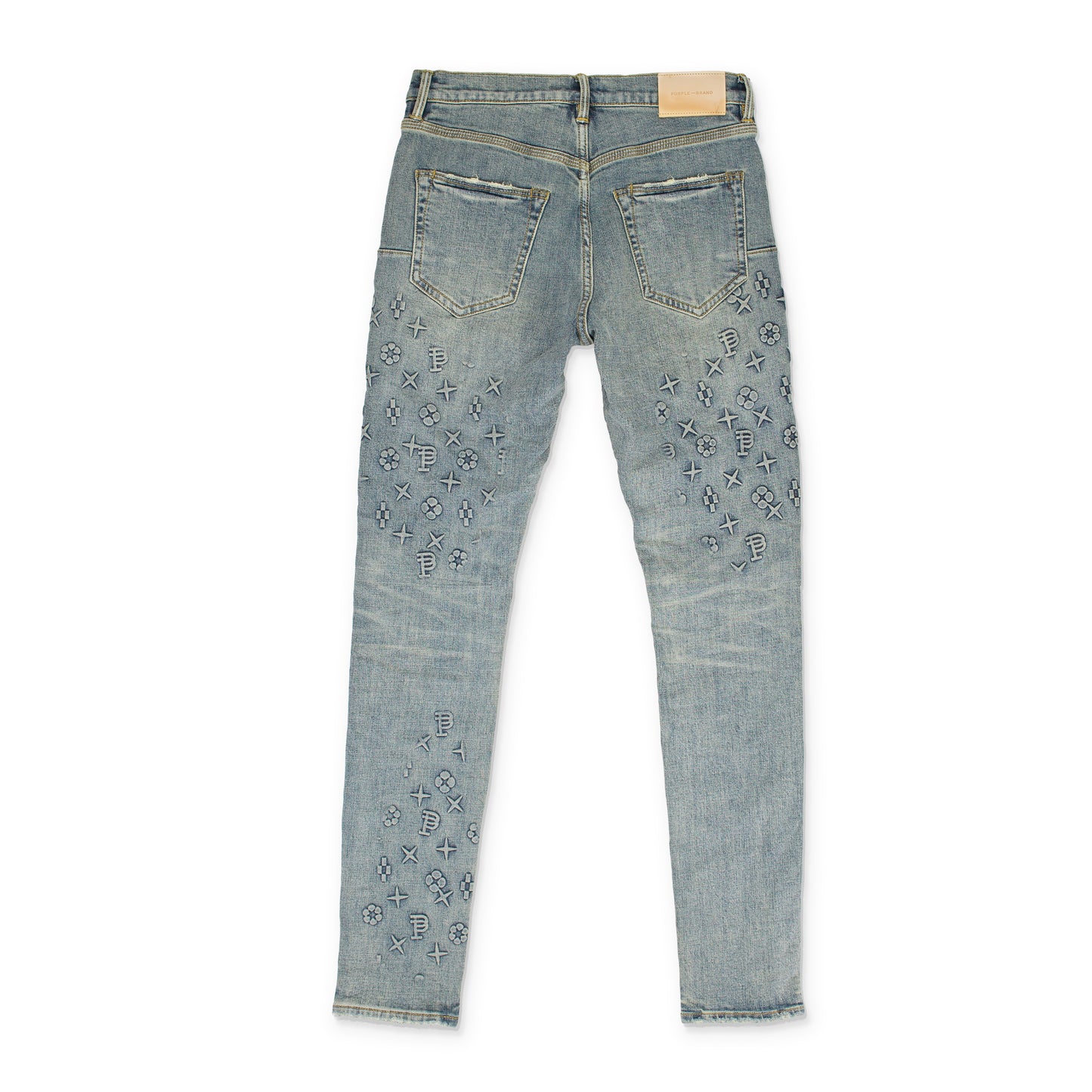 EMBOSSED DENIM MID INDIGO SKINNY JEANS