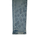 EMBOSSED DENIM MID INDIGO SKINNY JEANS