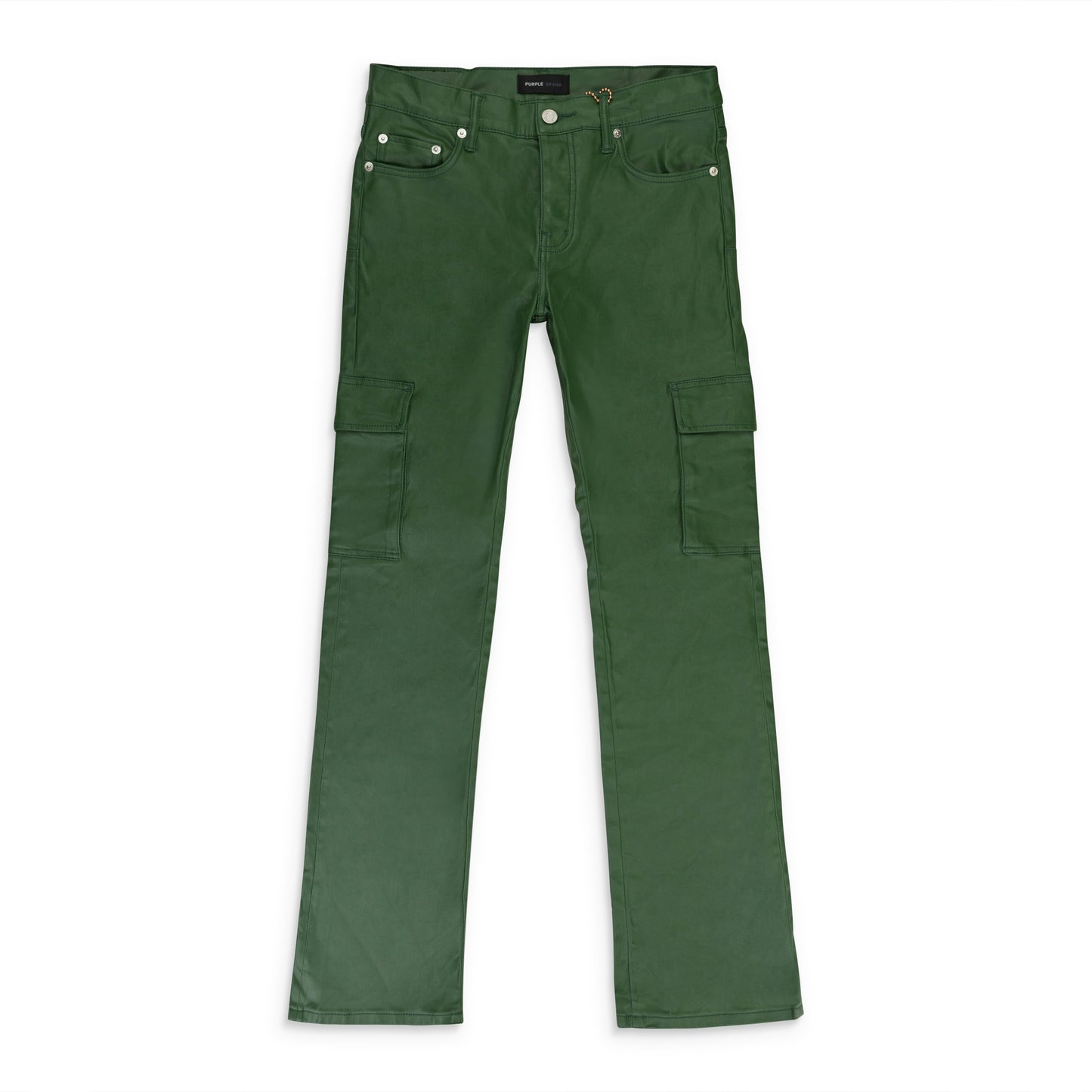 PATENT FILM CARGO FLARE GREEN SKINNY JEANS