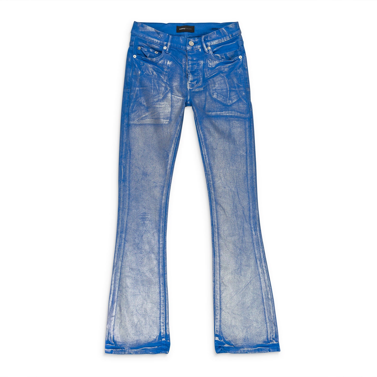 SILVER FOIL FLARE BLUE SKINNY JEANS