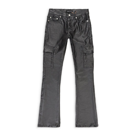 PATENT FILM CARGO FLARE BLACK SKINNY JEANS