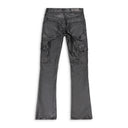 PATENT FILM CARGO FLARE BLACK SKINNY JEANS