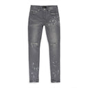 WORN KNEE SLIT GREY SKINNY JEANS