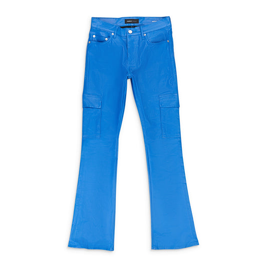 PATENT FILM CARGO FLARE BLUE SKINNY JEANS