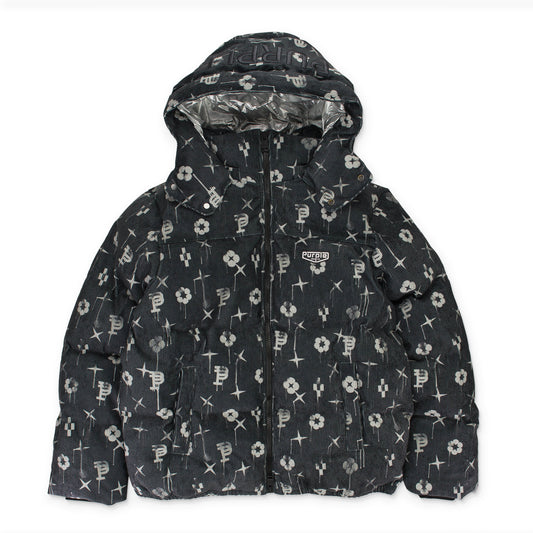 PRINTE CORDUROY BLACK PUFFER JACKETS