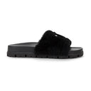 BLACK FUR SLIDES BLACK SLIPPERS