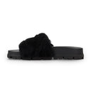 BLACK FUR SLIDES BLACK SLIPPERS