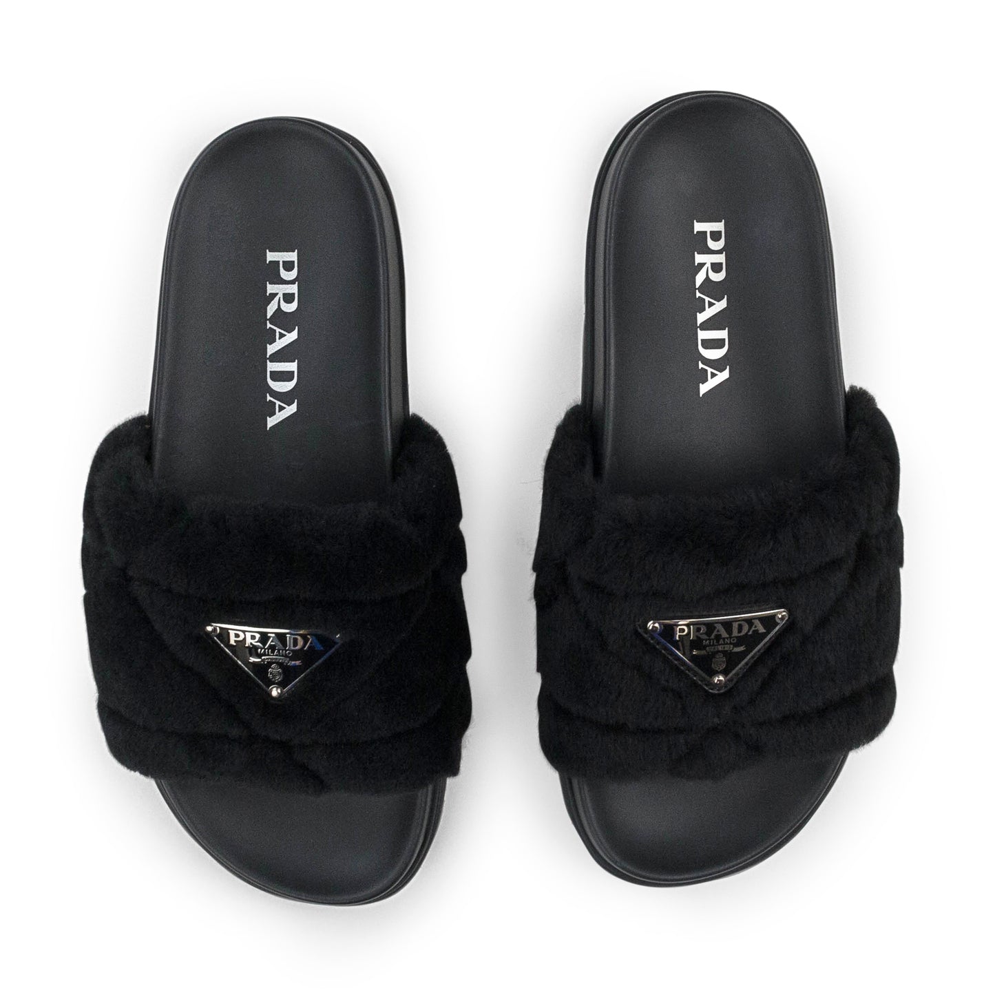 BLACK FUR SLIDES BLACK SLIPPERS