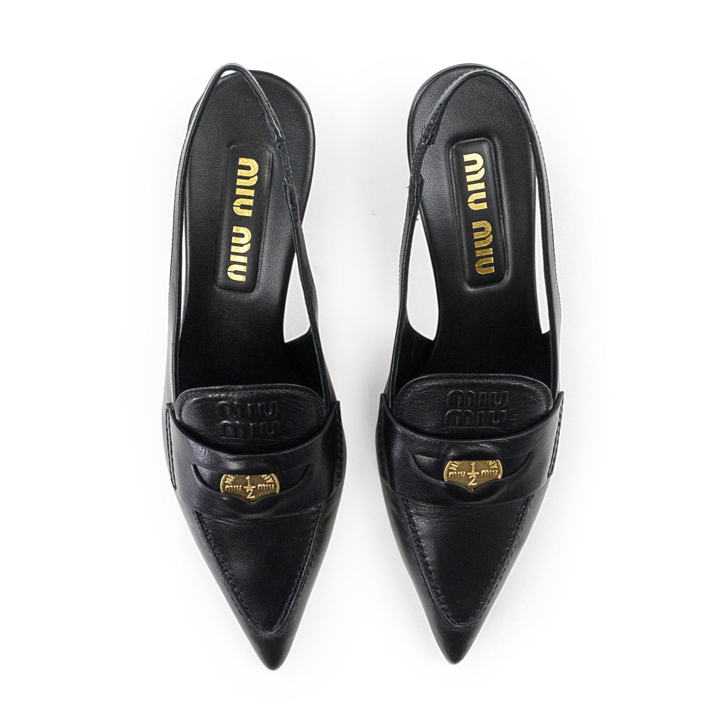 LEATHER COIN SLINGBACKS BLACK FLATS