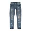 HEAVY DISTRESS REPAIRS Indigo SKINNY JEANS