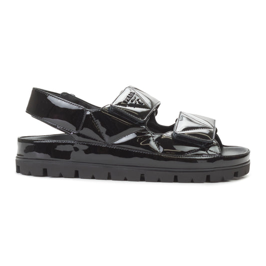 PATENT STRAP SANDALS BLACK SANDALS