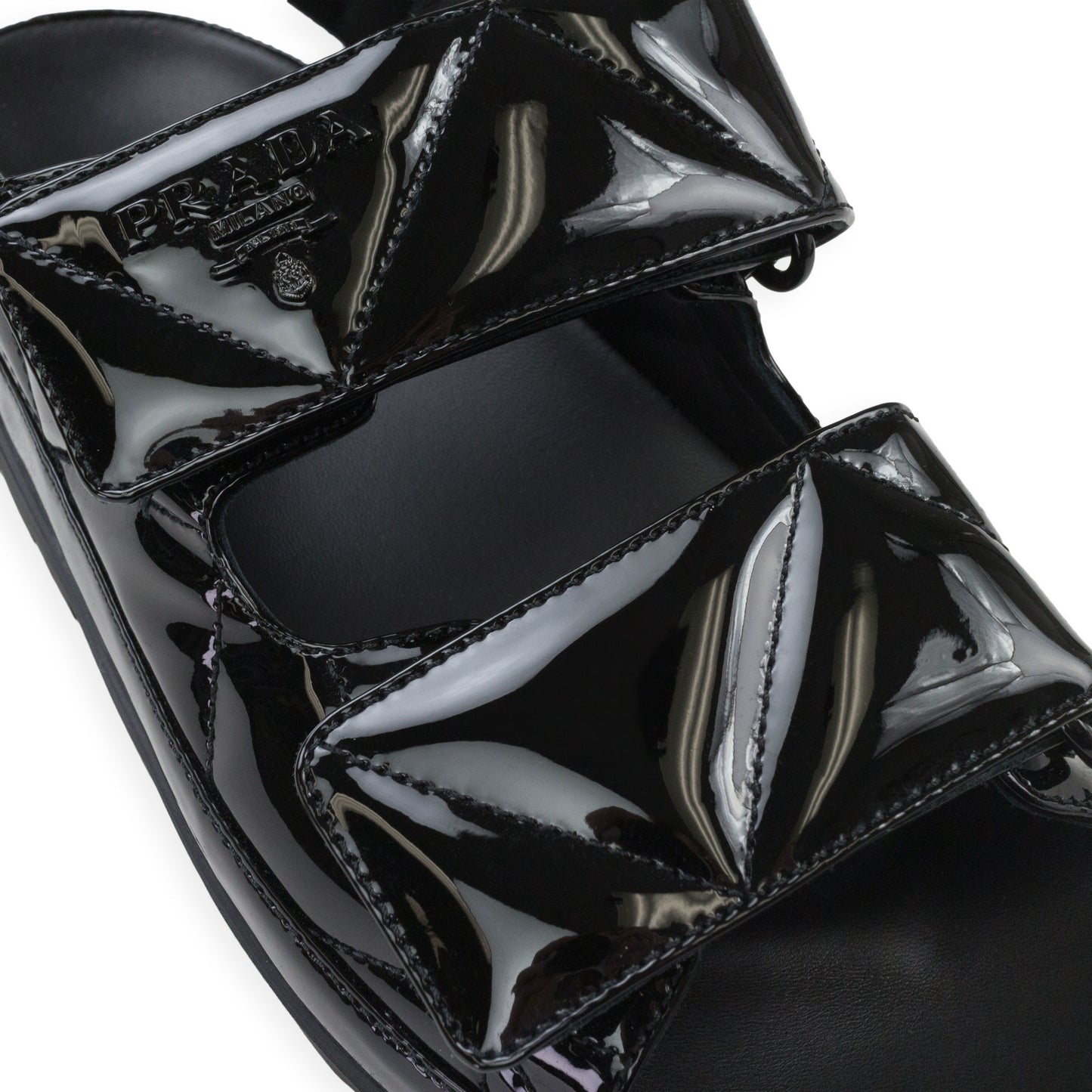 PATENT STRAP SANDALS BLACK SANDALS