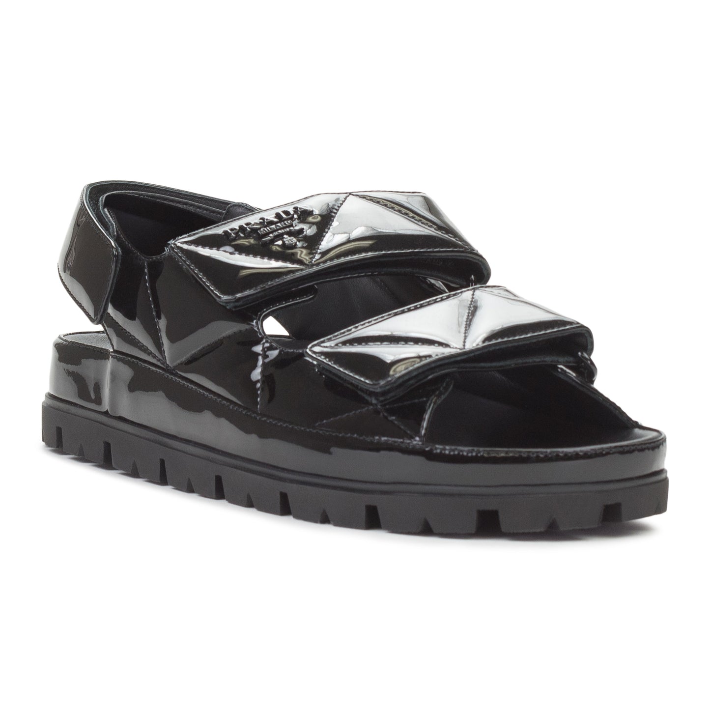 PATENT STRAP SANDALS BLACK SANDALS