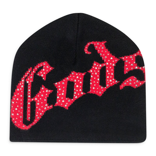 OG LOGO STUDDED BLACK, RED BEANIE