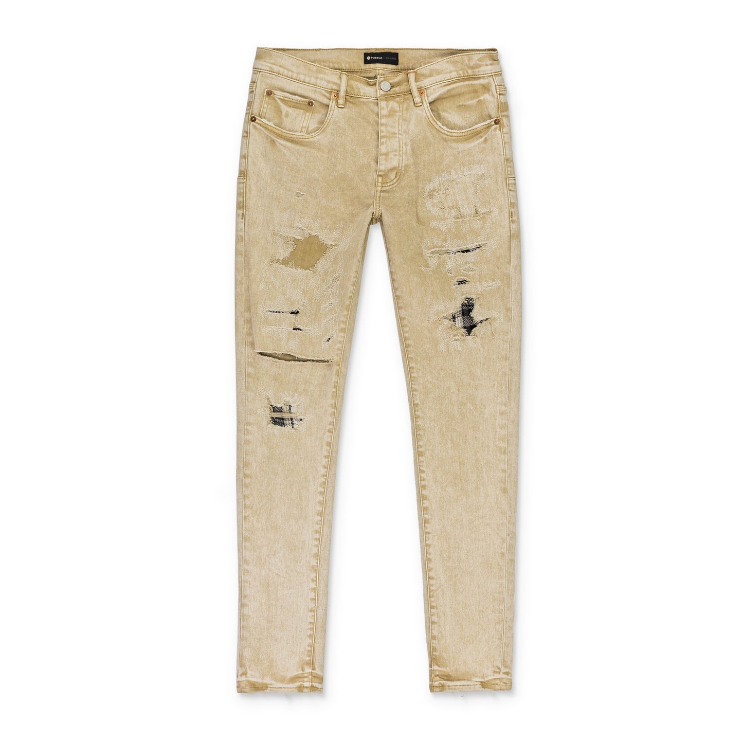 BEIGE HEAVY REPAIR WITH PLAID PATCH 0 SKINNY JEANS