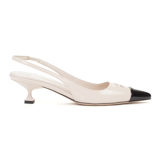 LOGO SLINGBACK PUMPS WHITE/BLACK PUMPS