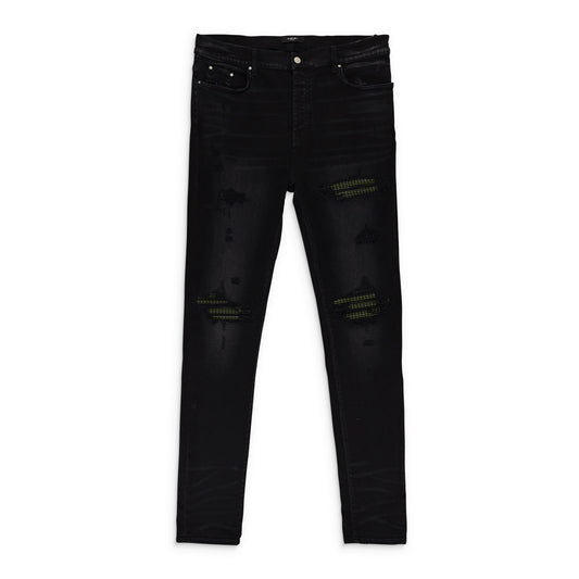 MX1 NEON PLAID AGED BLACK SKINNY JEANS