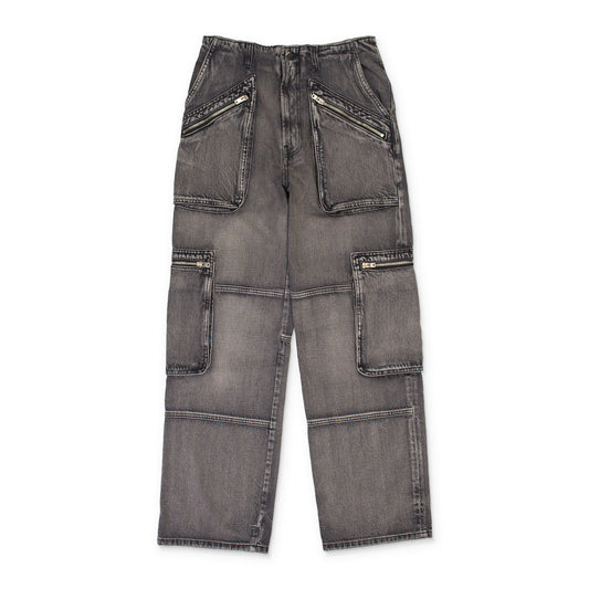 LOOSE STRAIGHT AGED BLACK CARGO PANTS