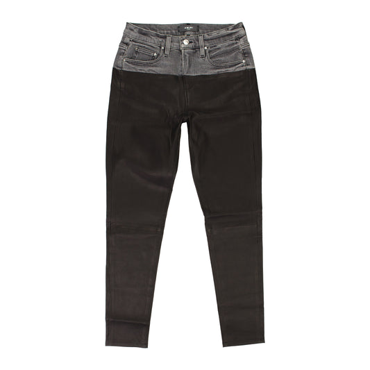 CONTRAST LEATHER BLACK AGED BLACK SKINNY JEANS