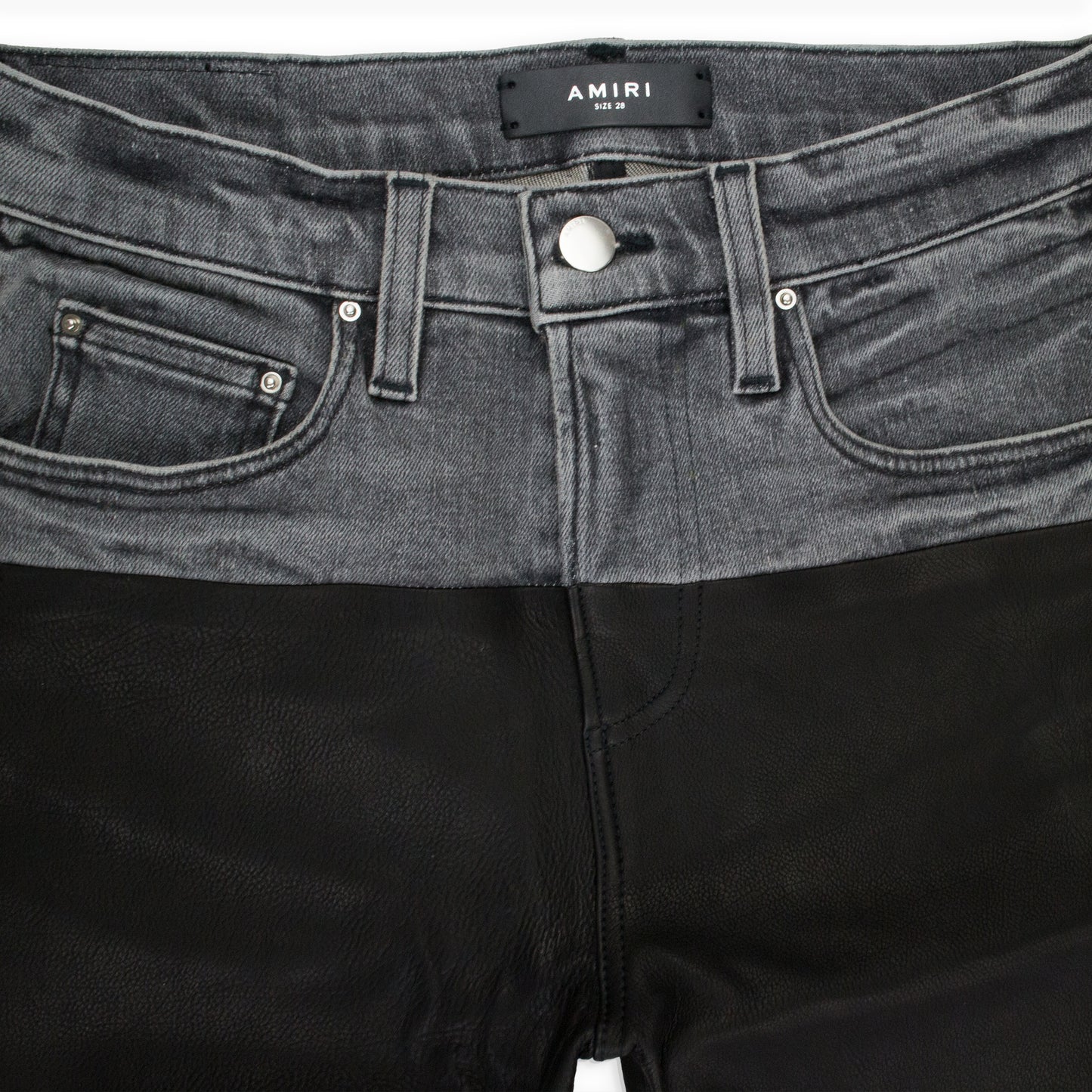 CONTRAST LEATHER BLACK AGED BLACK SKINNY JEANS