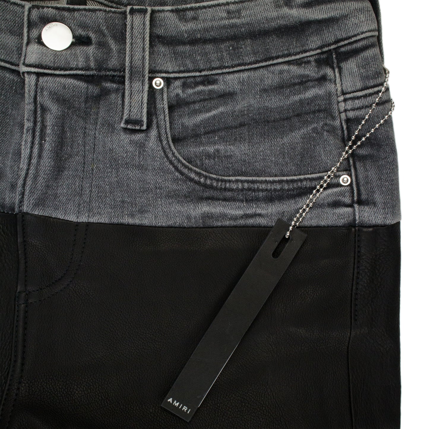 CONTRAST LEATHER BLACK AGED BLACK SKINNY JEANS