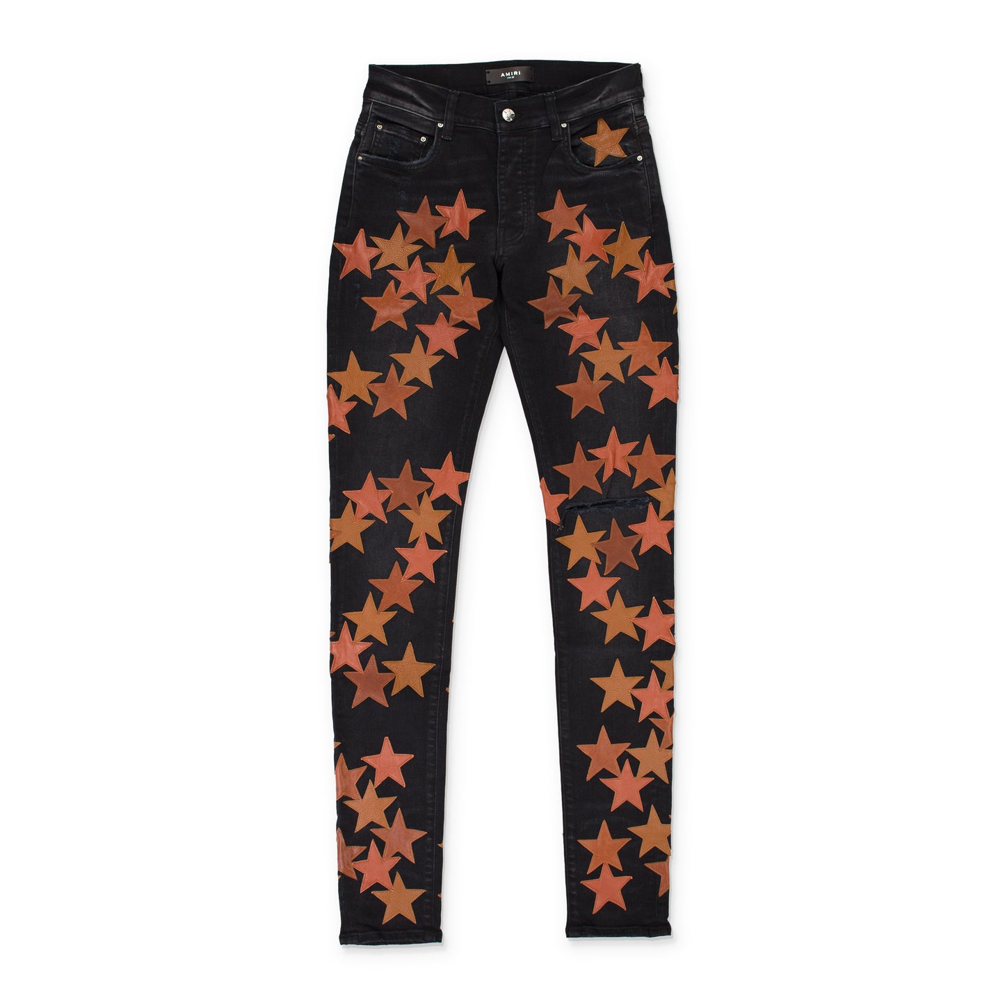 LEATHER STAR APPLIQUE CHEMIST AGED BLACK JEANS