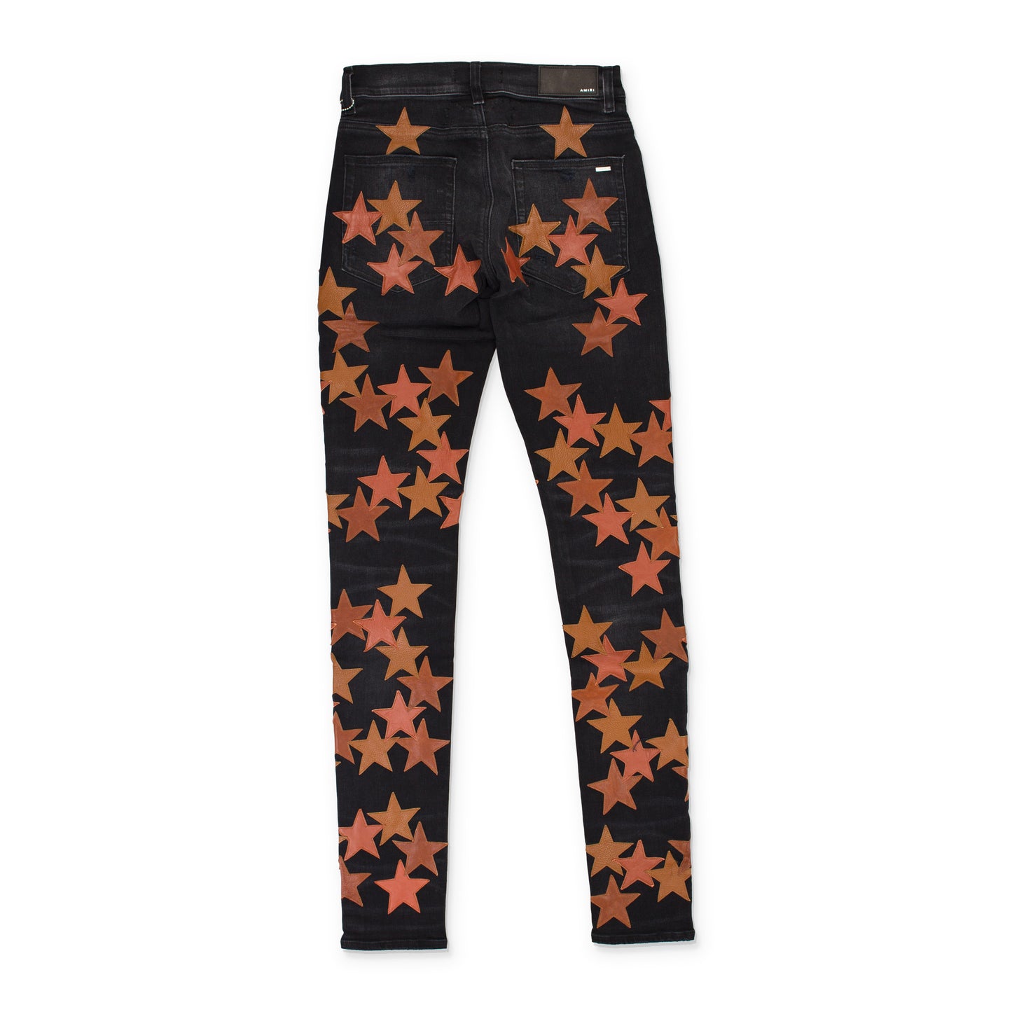 LEATHER STAR APPLIQUE CHEMIST AGED BLACK JEANS