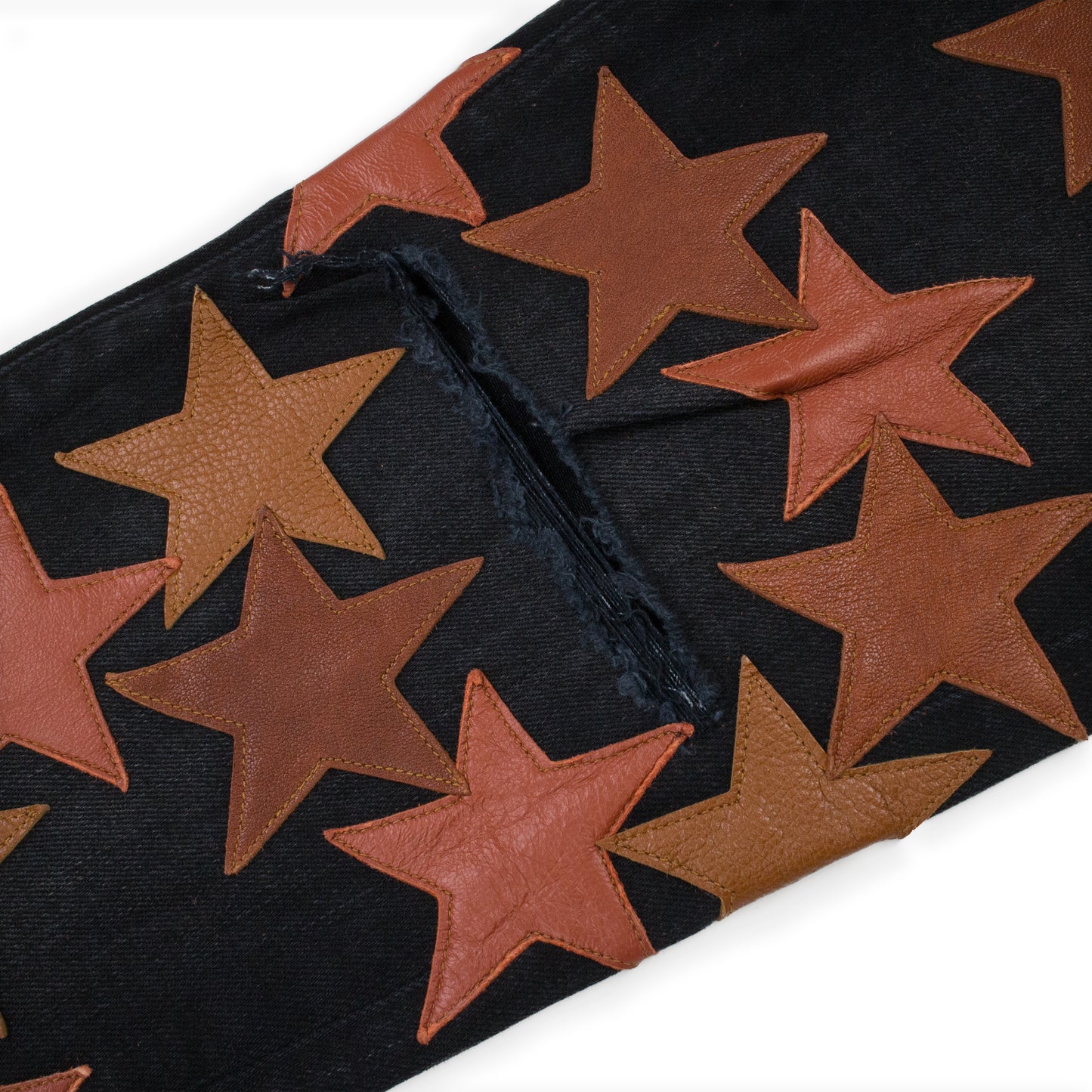 LEATHER STAR APPLIQUE CHEMIST AGED BLACK JEANS