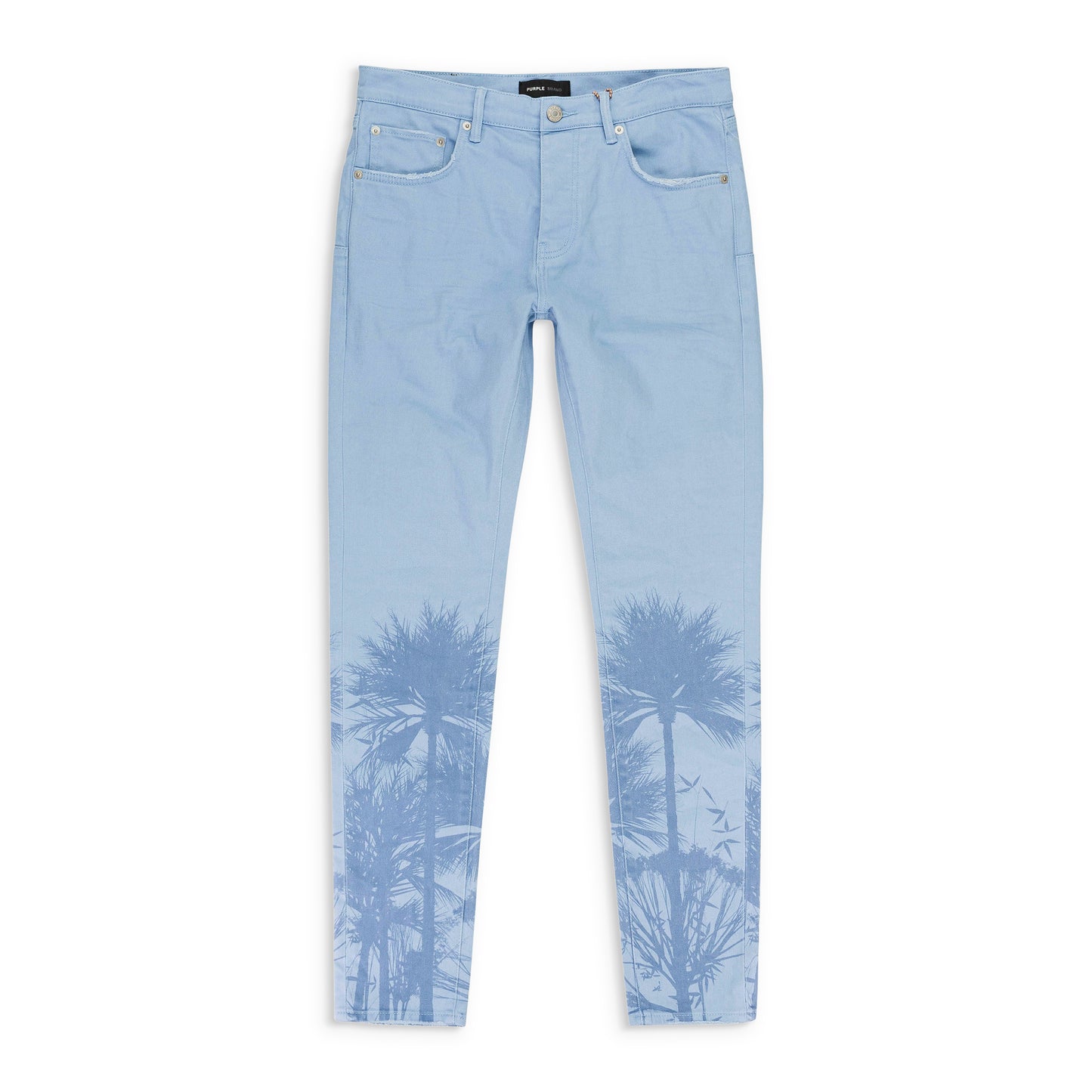 PLACID PALMS PRINT BLUE SKINNY JEANS