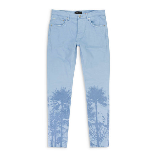 PLACID PALMS PRINT BLUE SKINNY JEANS