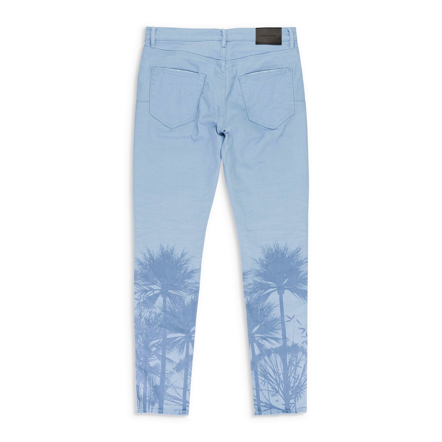 PLACID PALMS PRINT BLUE SKINNY JEANS